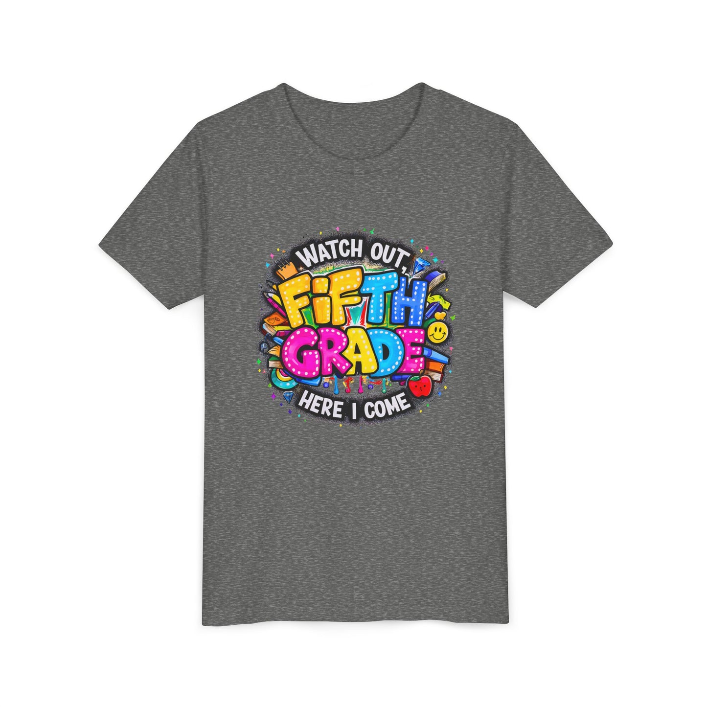 Fifth Grade T‑Shirt for Kids - "Watch Out Fifth Grade Here I Come" Back-to-School Tee