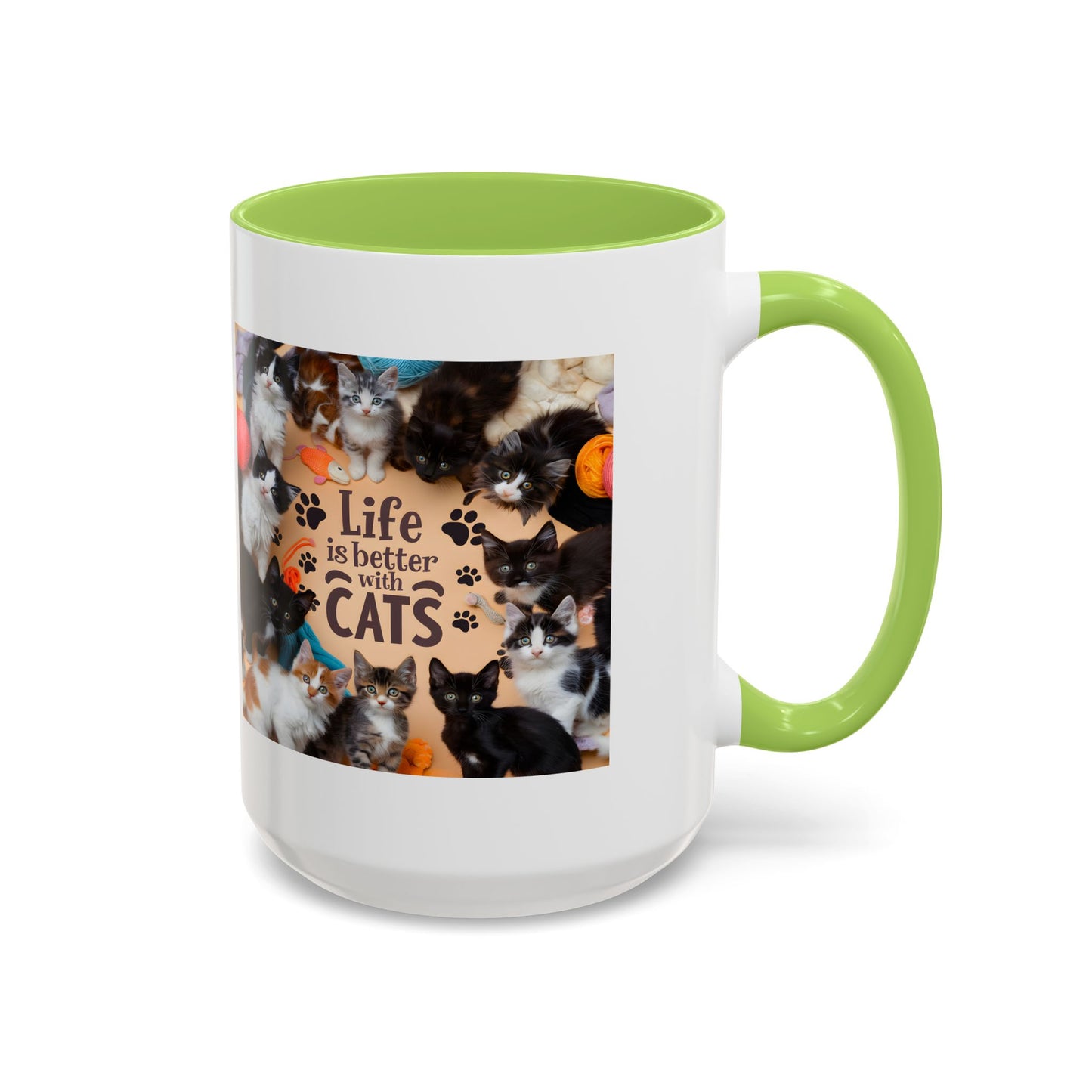 Cat Lover Accent Coffee Mug — “Life Is Better With Cats” 11/15oz