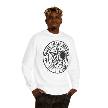 Serve Smash Repeat Crewneck Sweatshirt — Pickleball Player Graphic