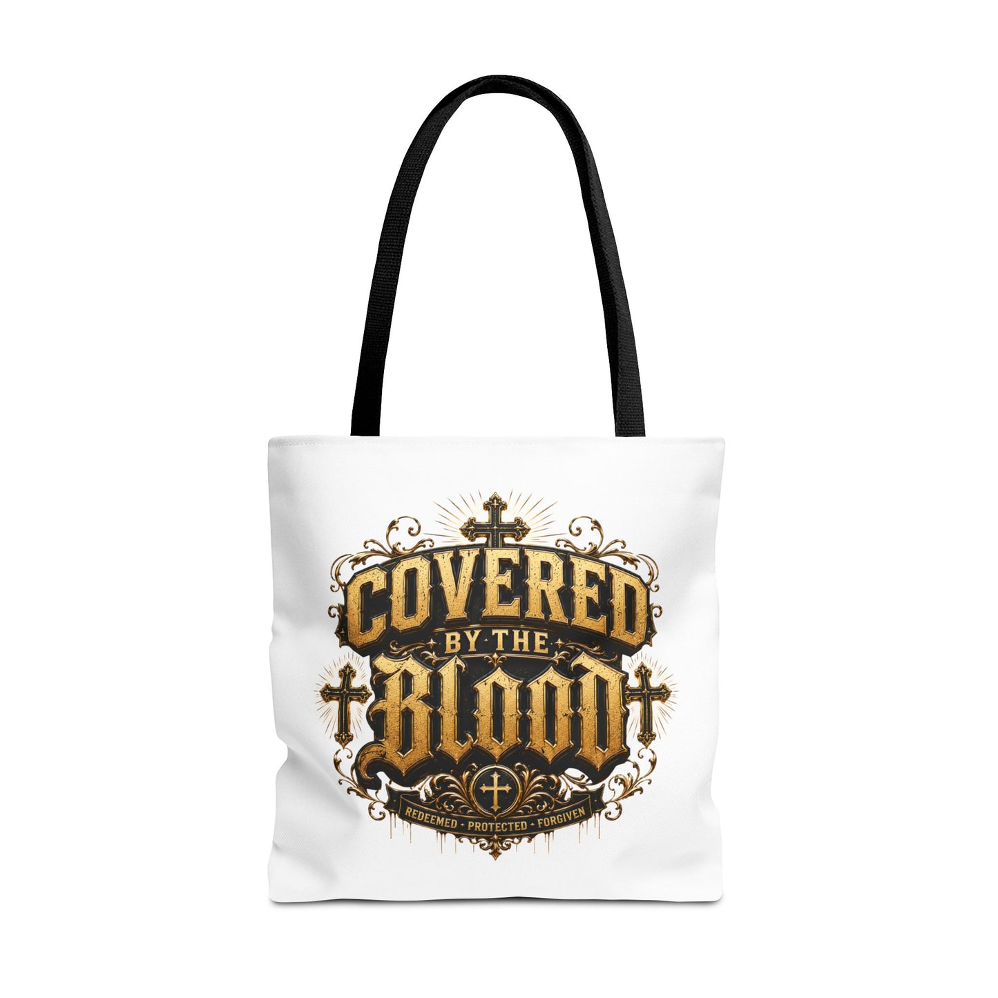 Covered by the Blood Tote Bag — Christian Cross Faith Canvas Tote