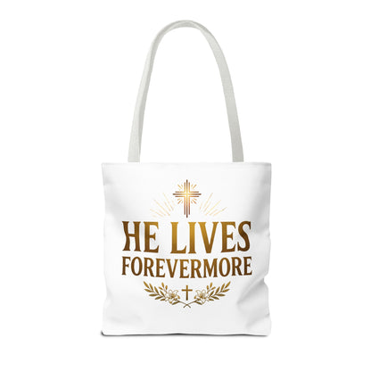 He Lives Forevermore Tote Bag – Christian Faith Cross Easter Canvas Tote