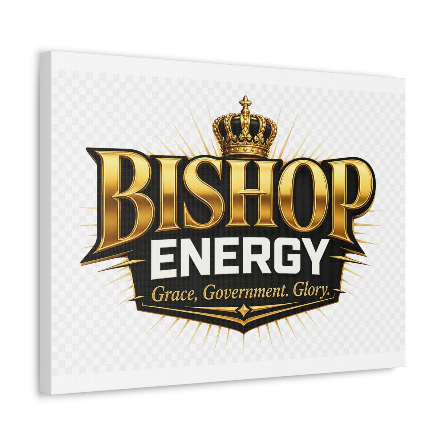 Bishop Energy Stretched Canvas - Gold Crown Emblem (Grace, Government, Glory)