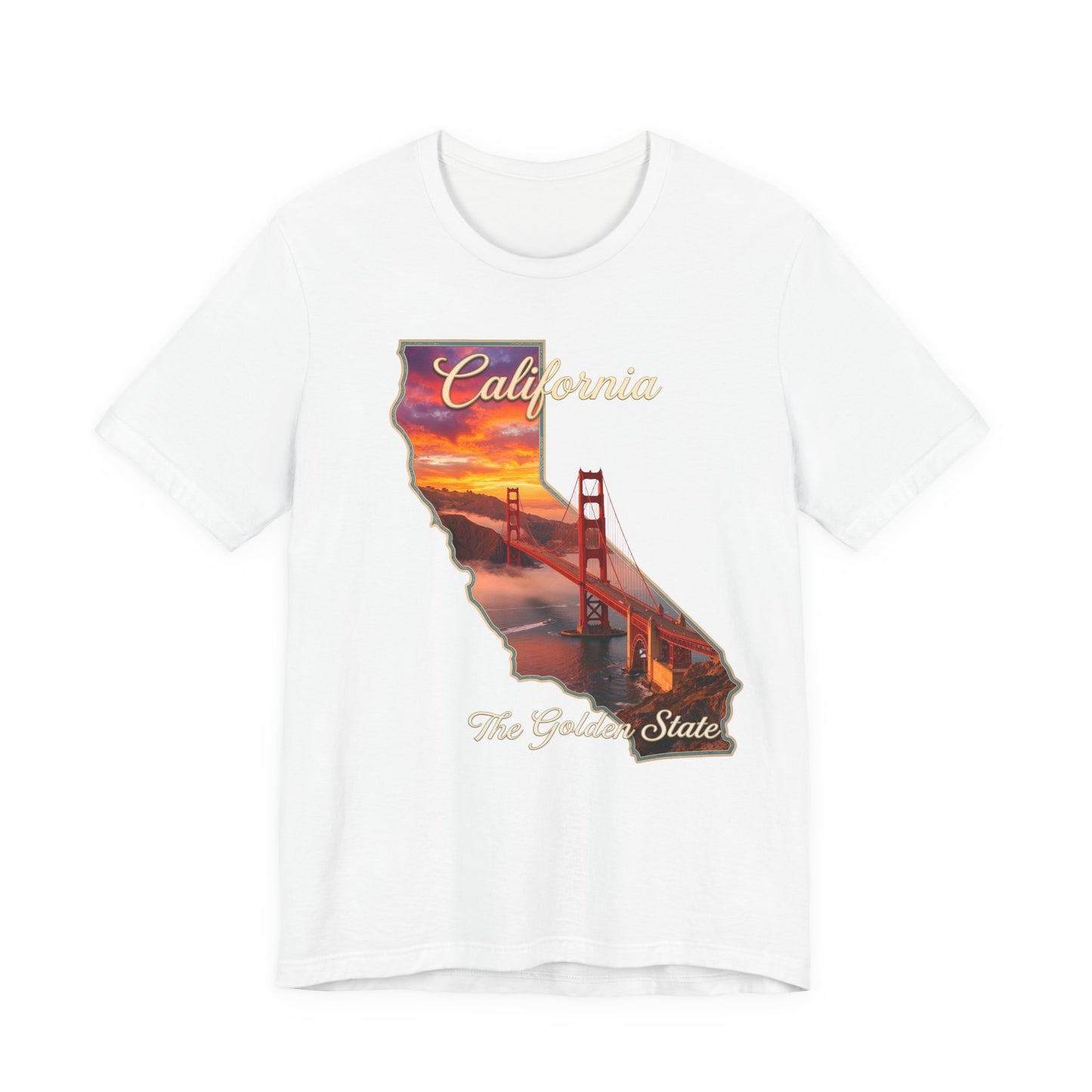 California Golden Gate Tee — "California The Golden State" Sunset Map T-Shirt