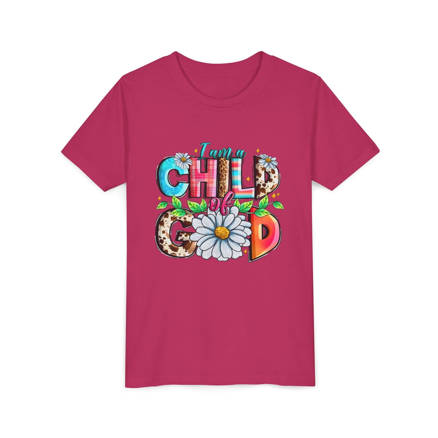 Youth Tee — "I Am a Child of God" Floral Christian Graphic