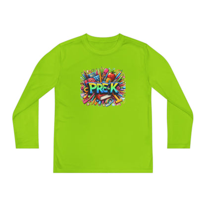 PRE-K Youth Long Sleeve Tee — Colorful School Supplies Design