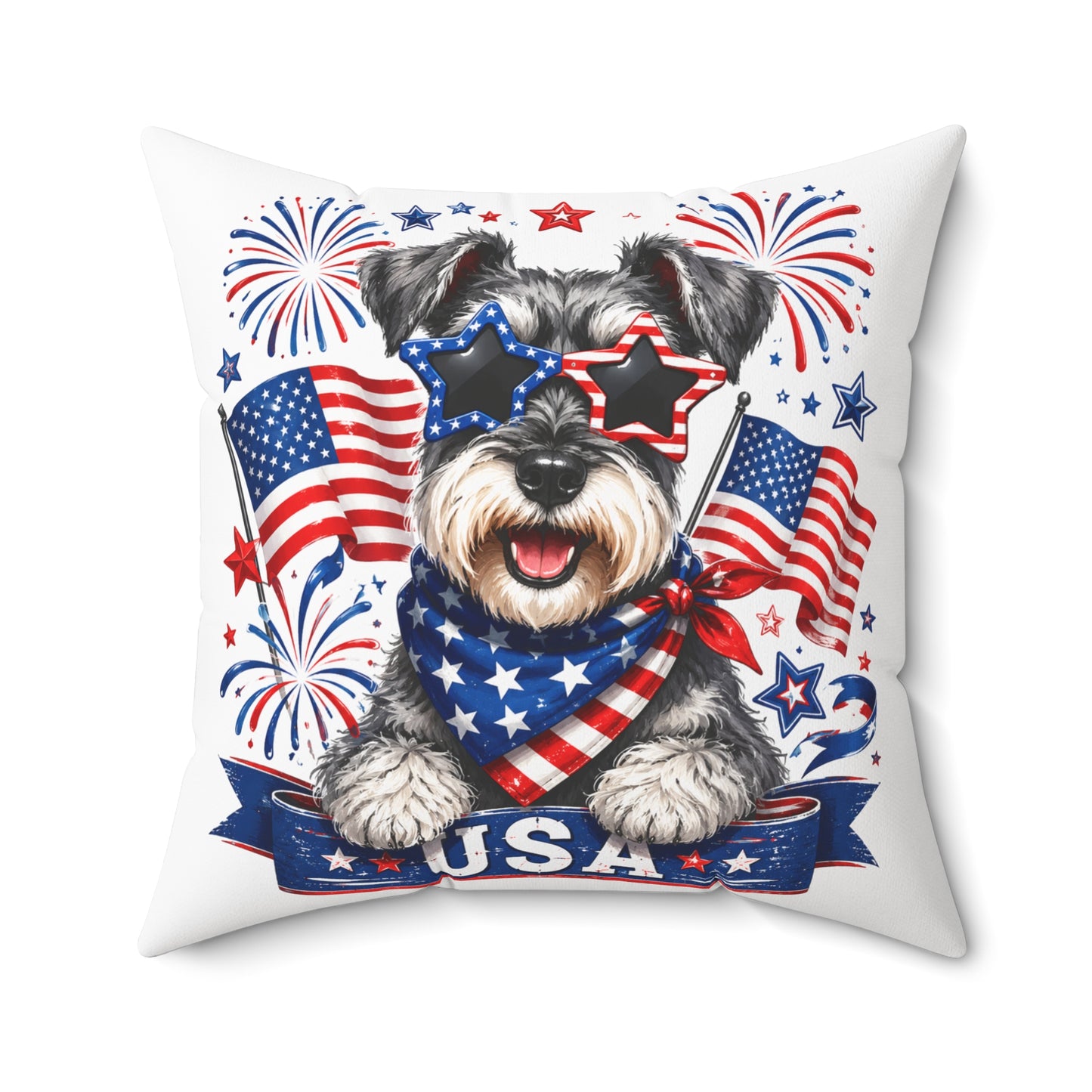 Patriotic Schnauzer Pillow — USA Flag Dog Decorative Throw Pillow for 4th of July