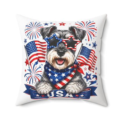 Patriotic Schnauzer Pillow — USA Flag Dog Decorative Throw Pillow for 4th of July