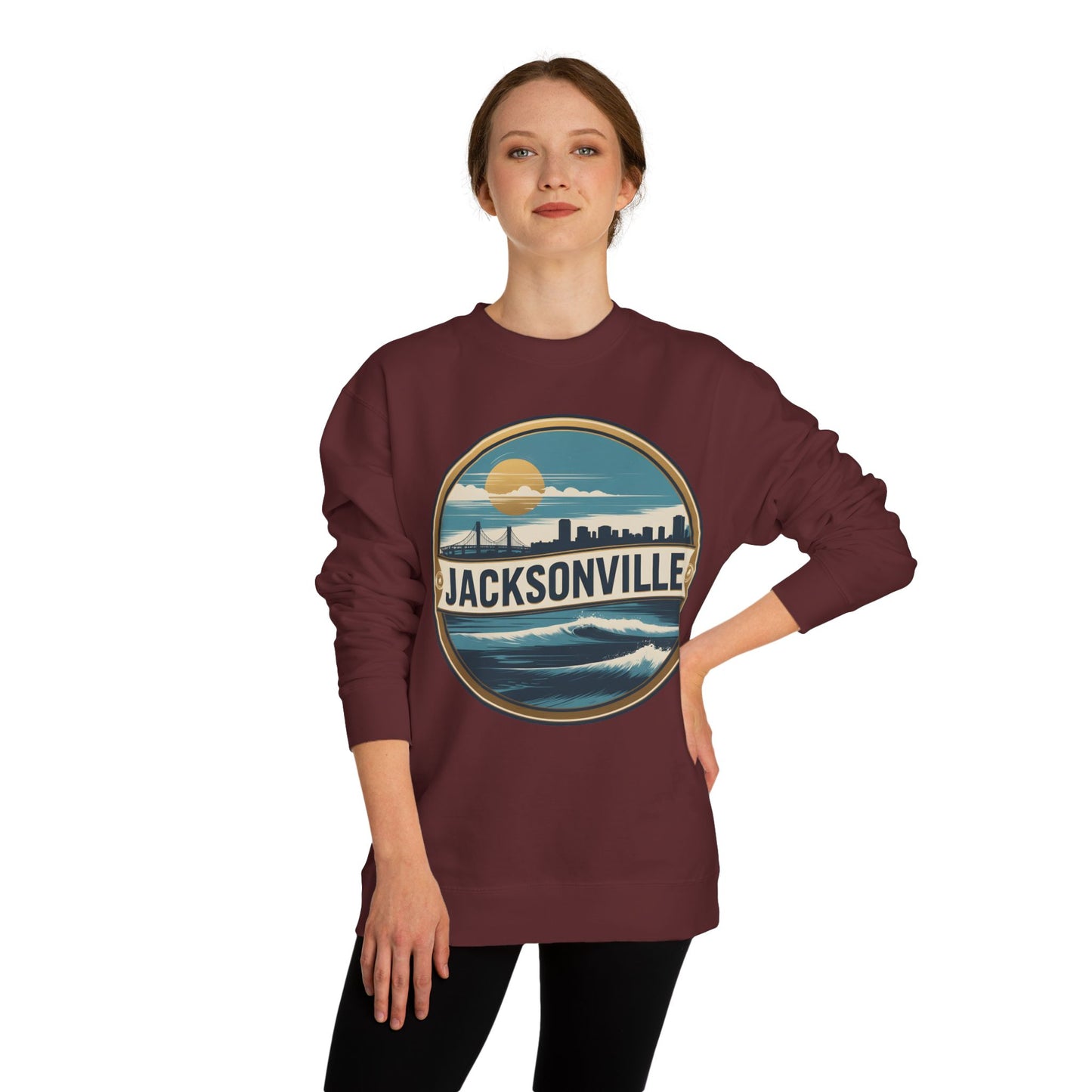 Jacksonville Coastal Crewneck Sweatshirt — Retro Beach Skyline