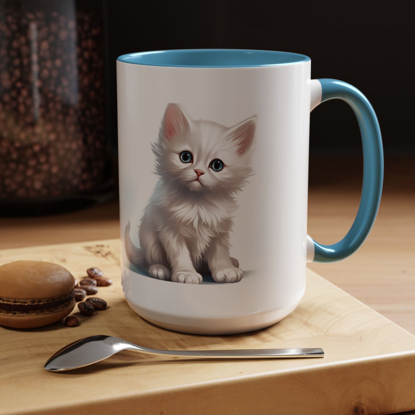 Cute White Kitten Accent Coffee Mug – 11/15oz Ceramic Cat Lover Gift