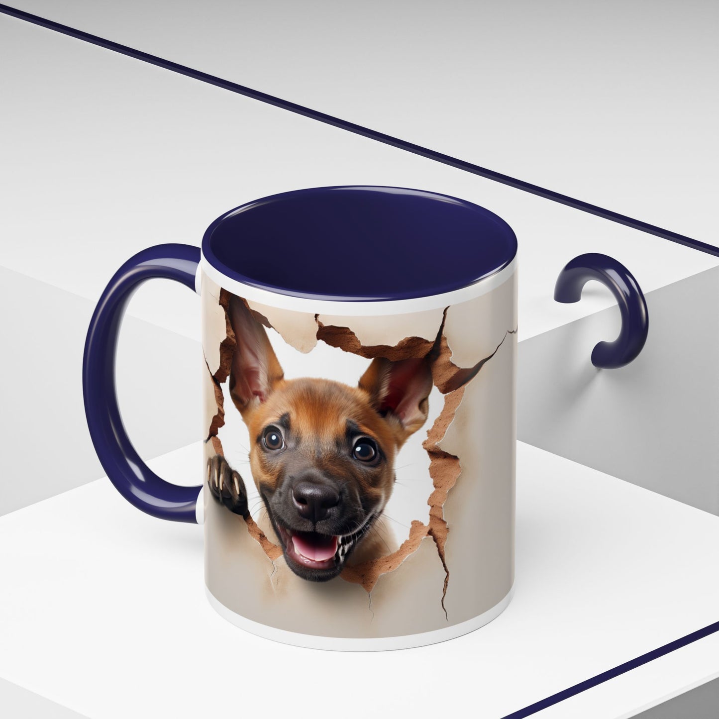Dog Peeking Through Paper Accent Coffee Mug (11/15oz)
