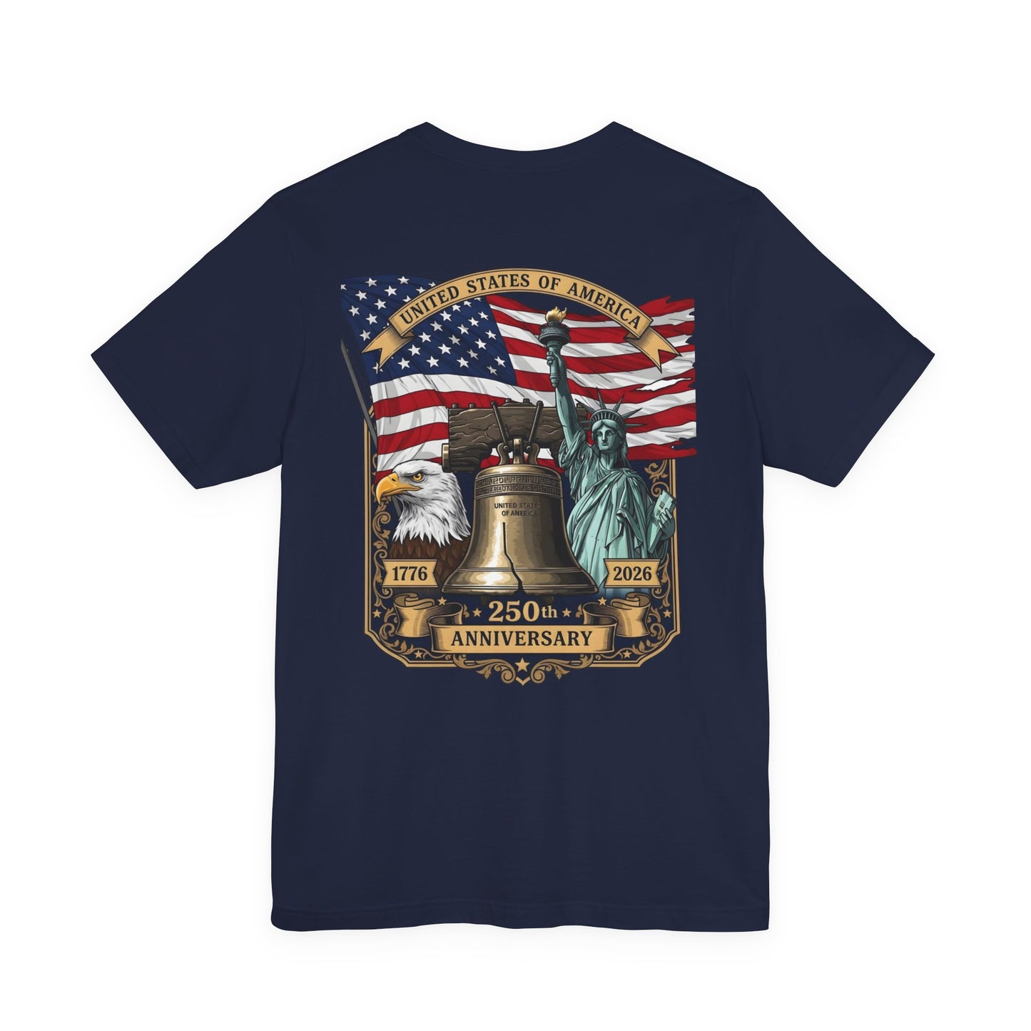 Patriotic 250th Anniversary T-Shirt - Liberty Bell, Bald Eagle & Statue of Liberty