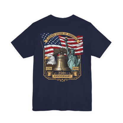 Patriotic 250th Anniversary T-Shirt - Liberty Bell, Bald Eagle & Statue of Liberty