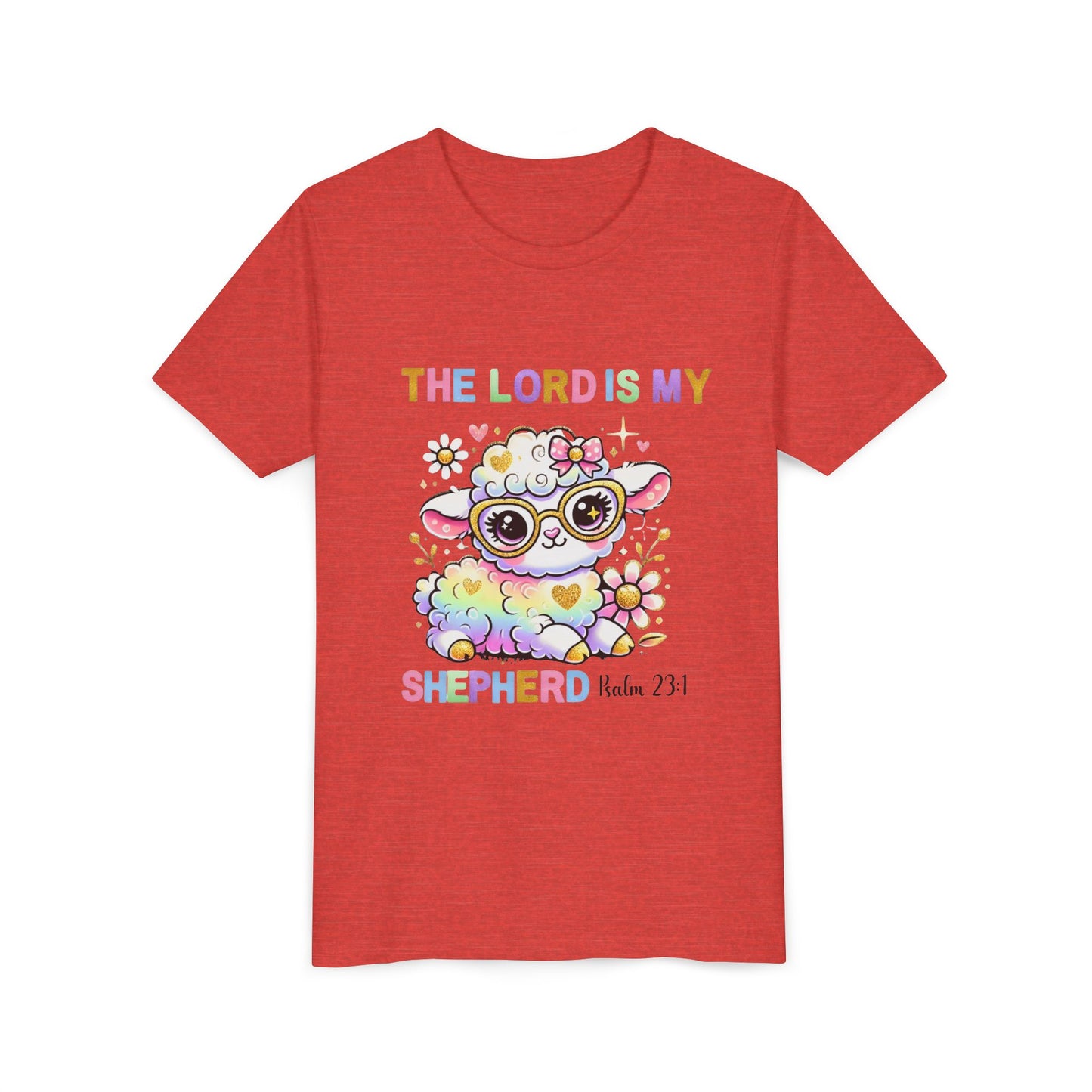 Youth Tee — 'The Lord Is My Shepherd' Rainbow Lamb Christian Kids T‑Shirt
