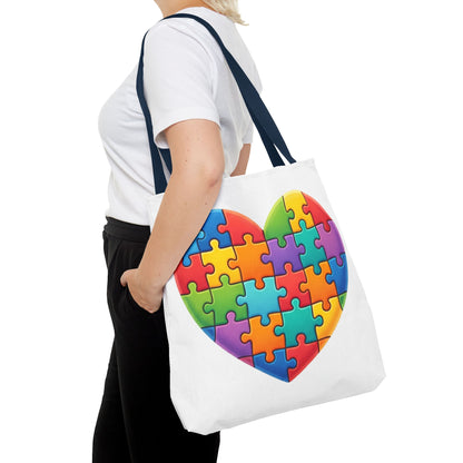 Autism Puzzle Heart Tote Bag - Colorful Awareness Canvas Tote