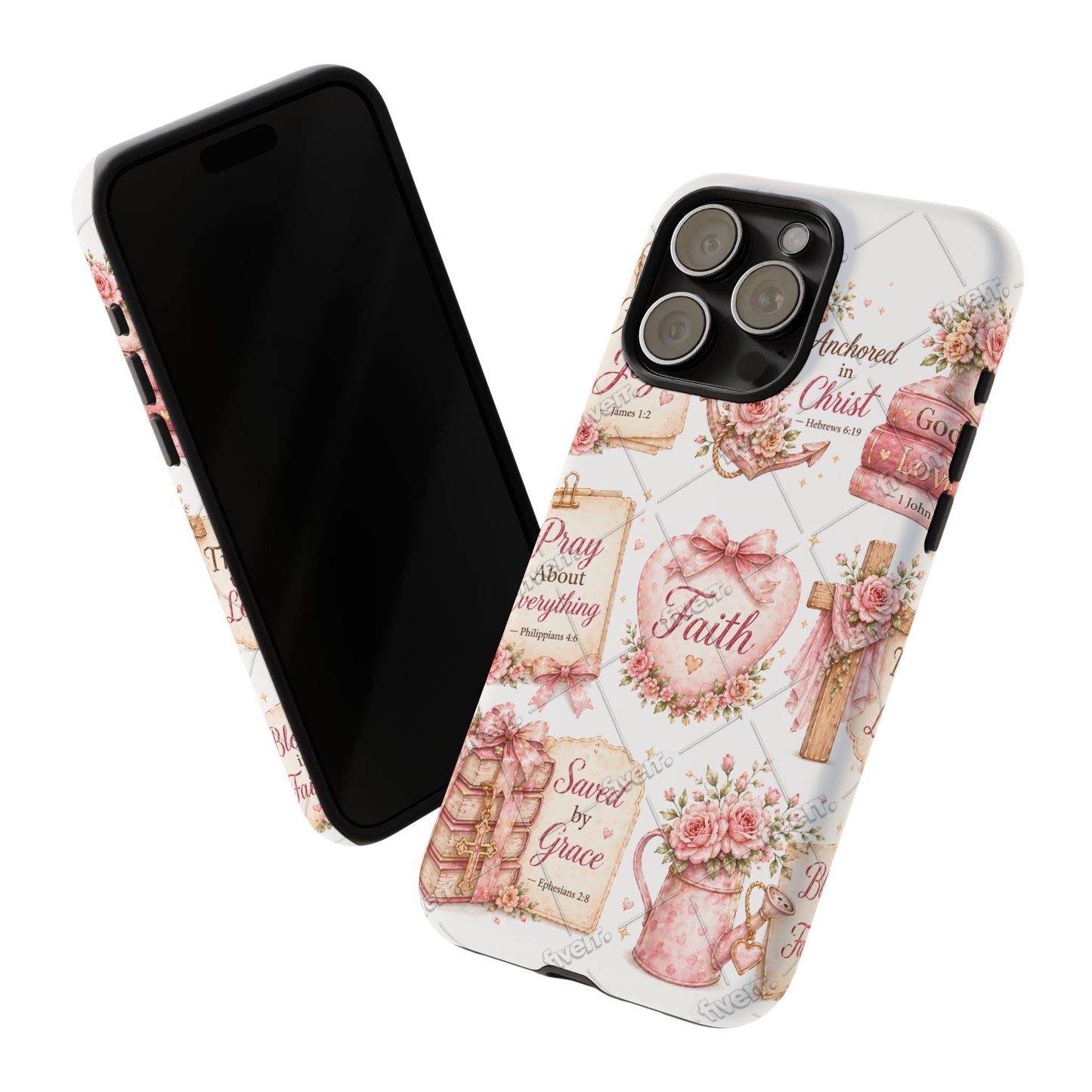 Faith Floral Phone Case – Christian Inspirational Scripture iPhone Cover (Choose Joy, Pray, Faith)