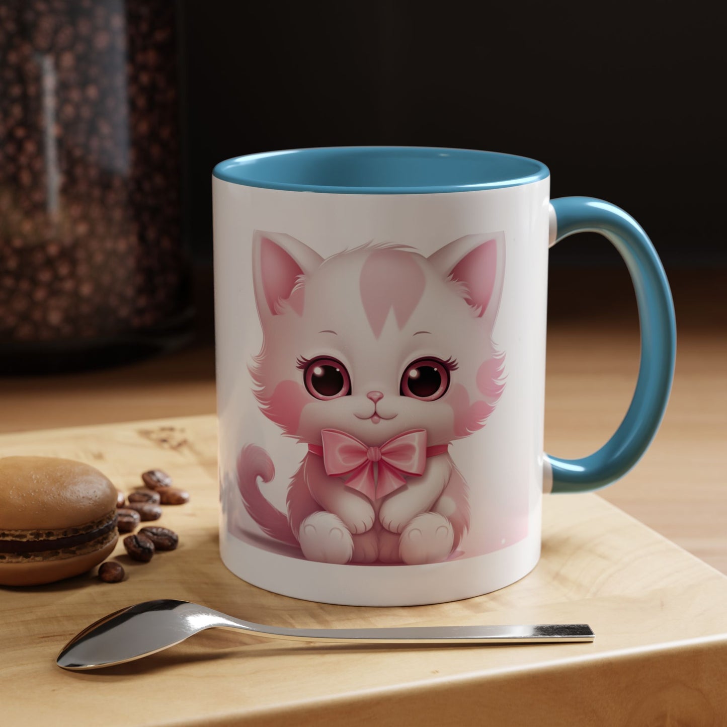 Cute Pink Kitty Accent Coffee Mug — Adorable Cat Design, Gift for Cat Lovers