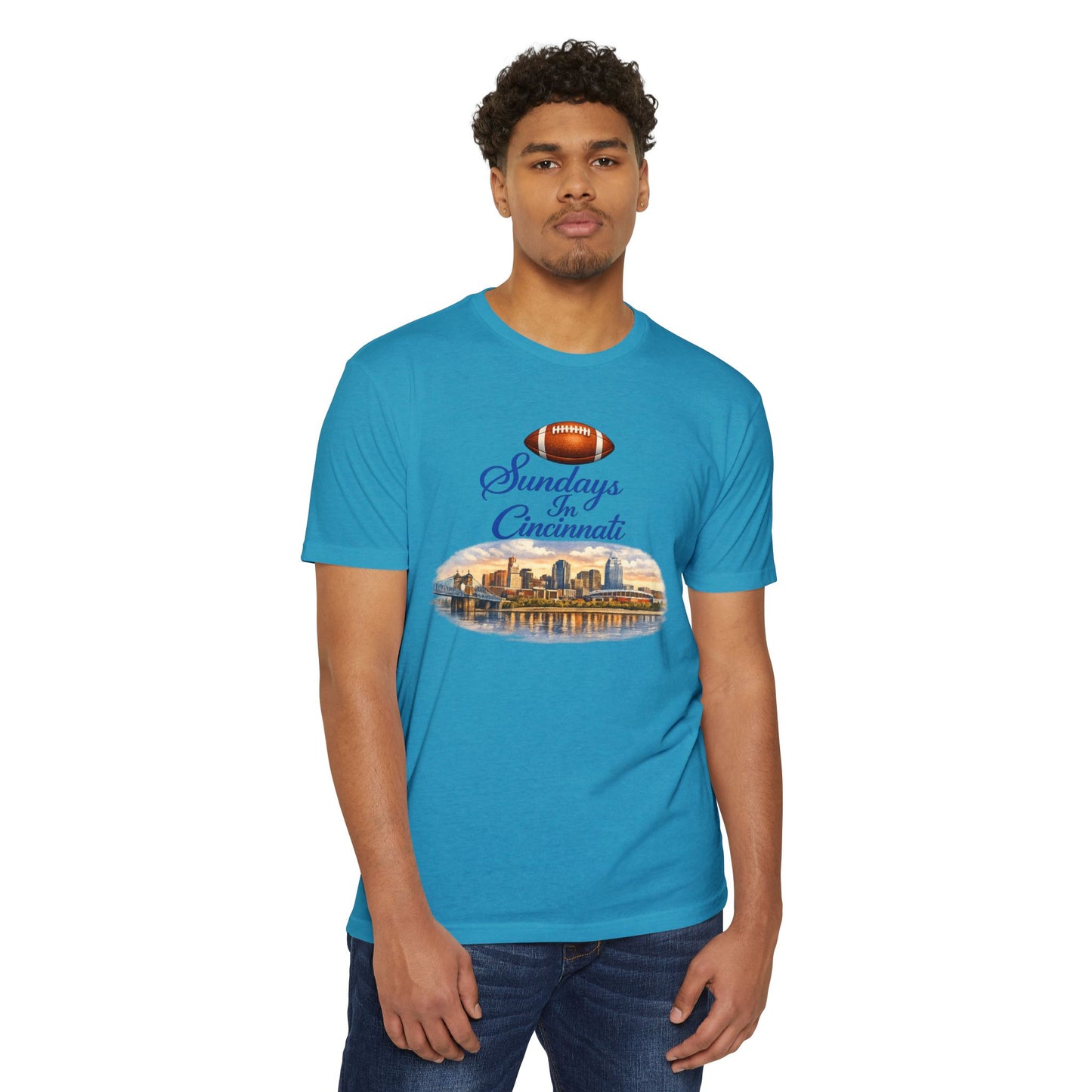 Sundays in Cincinnati Football T-Shirt — City Skyline Game Day Tee