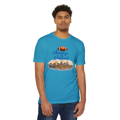Sundays in Cincinnati Football T-Shirt — City Skyline Game Day Tee