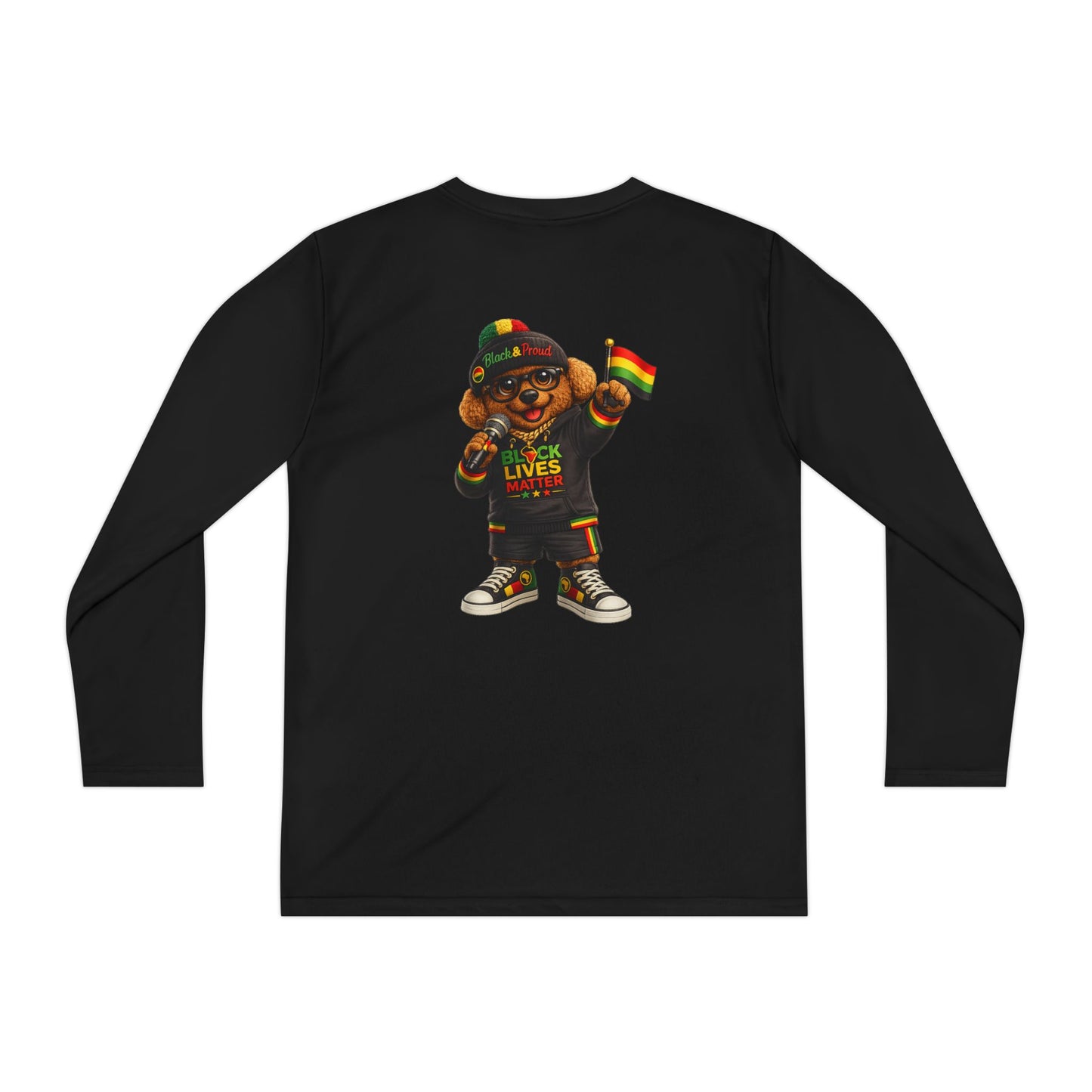 Youth Long Sleeve Tee — Black Lives Matter Kid Graphic with Rasta Flag