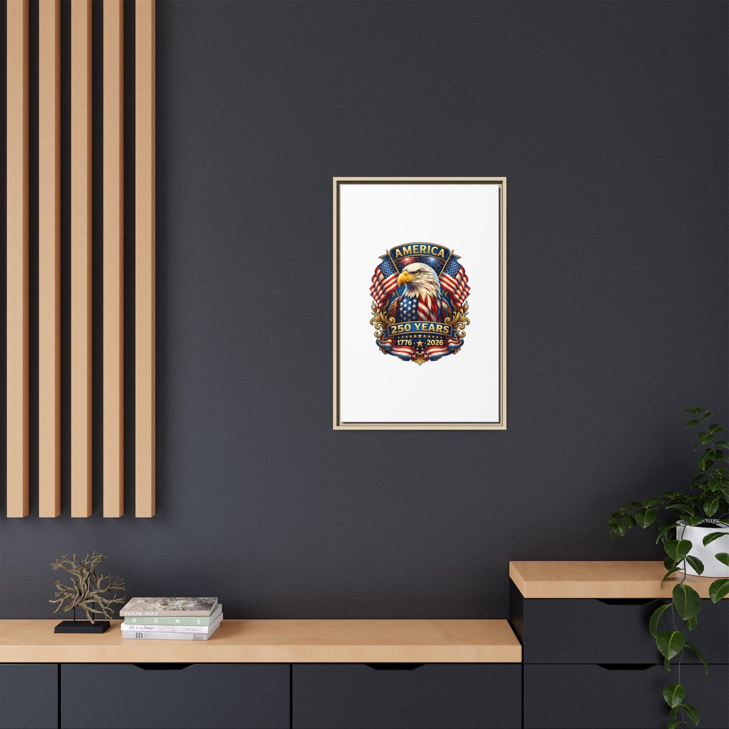 America 250th Anniversary Framed Canvas — Patriotic Bald Eagle Wall Art