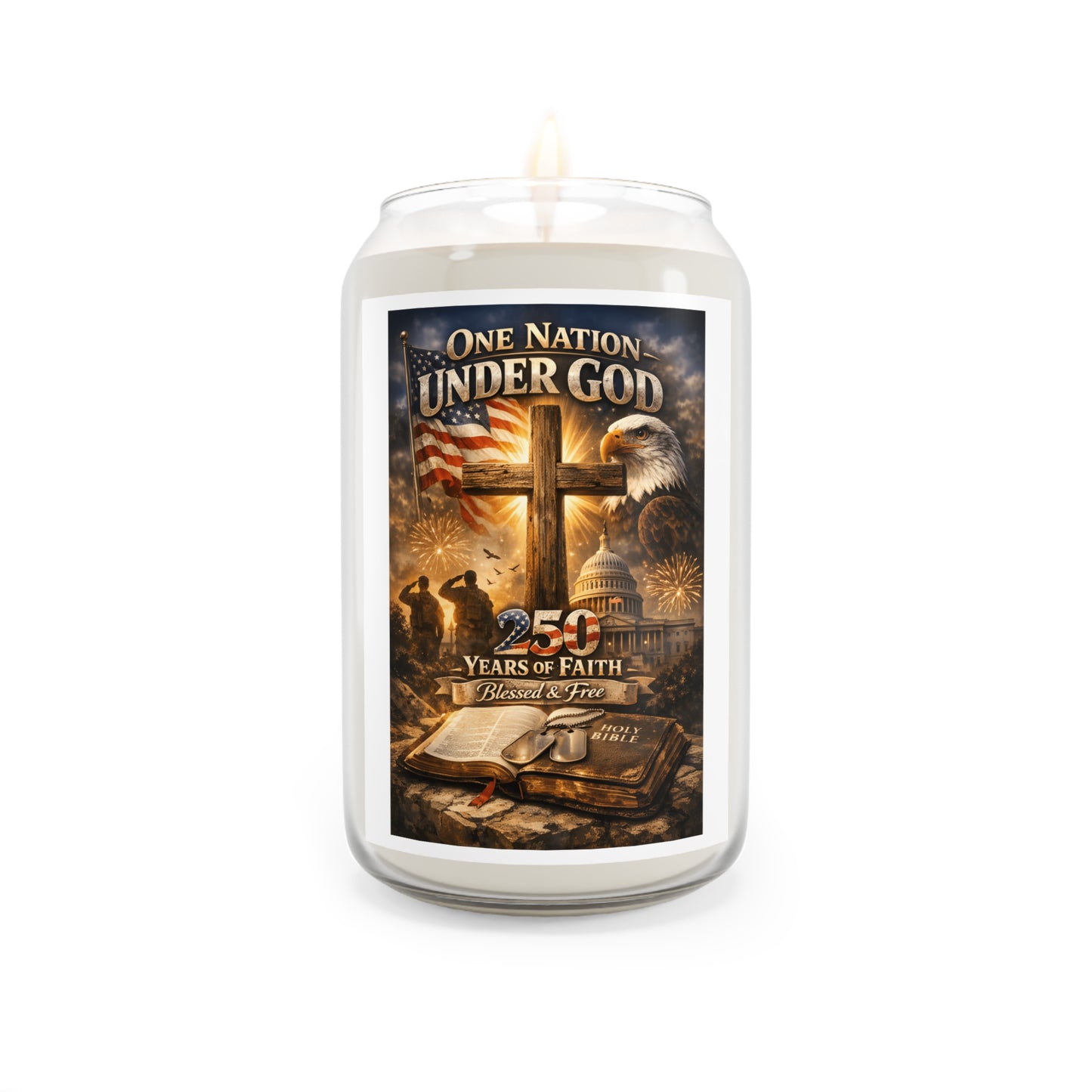 Patriotic Christian Soy Candle — "One Nation Under God" 13.75 oz