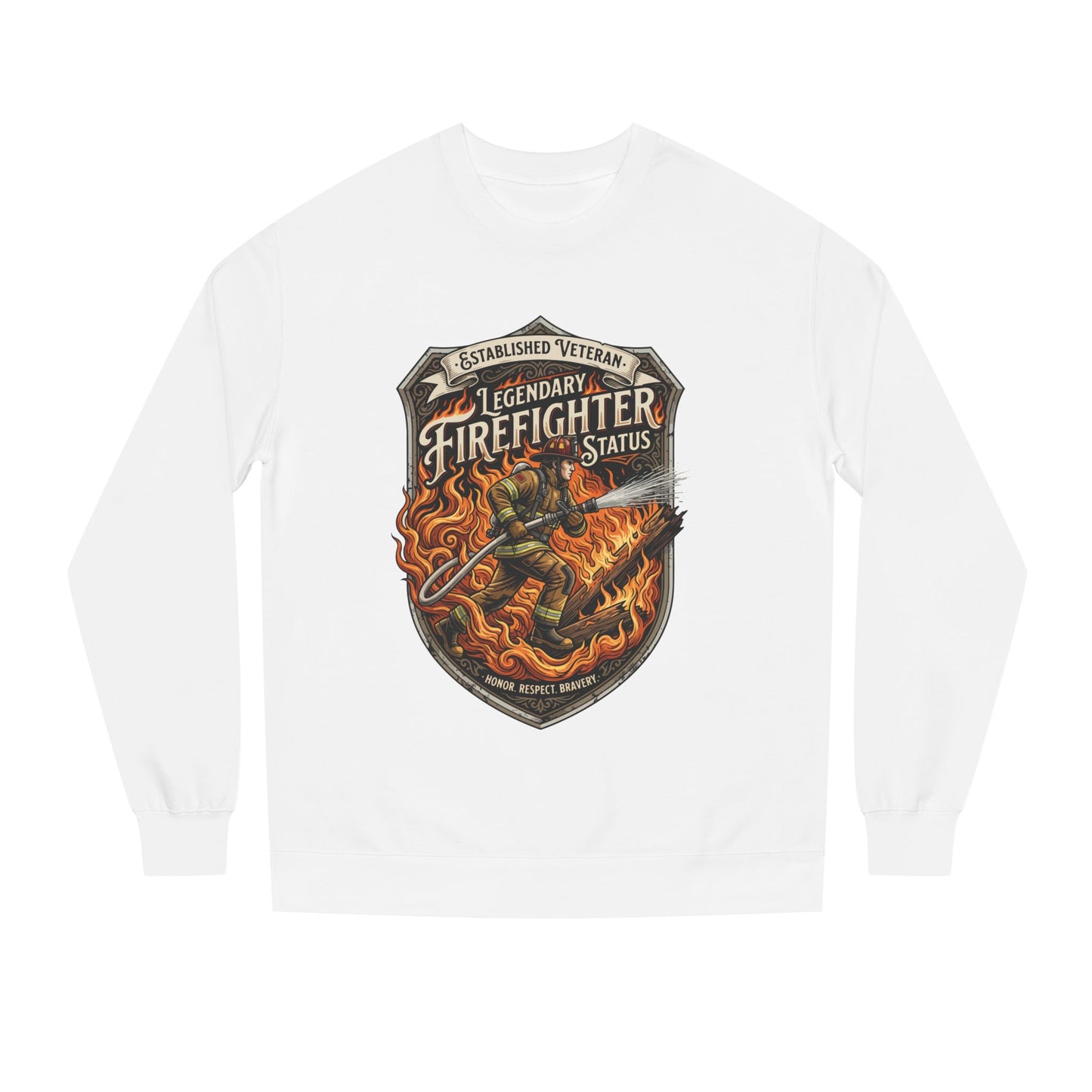 Legendary Firefighter Status Sweatshirt — Established Veteran Badge Crewneck