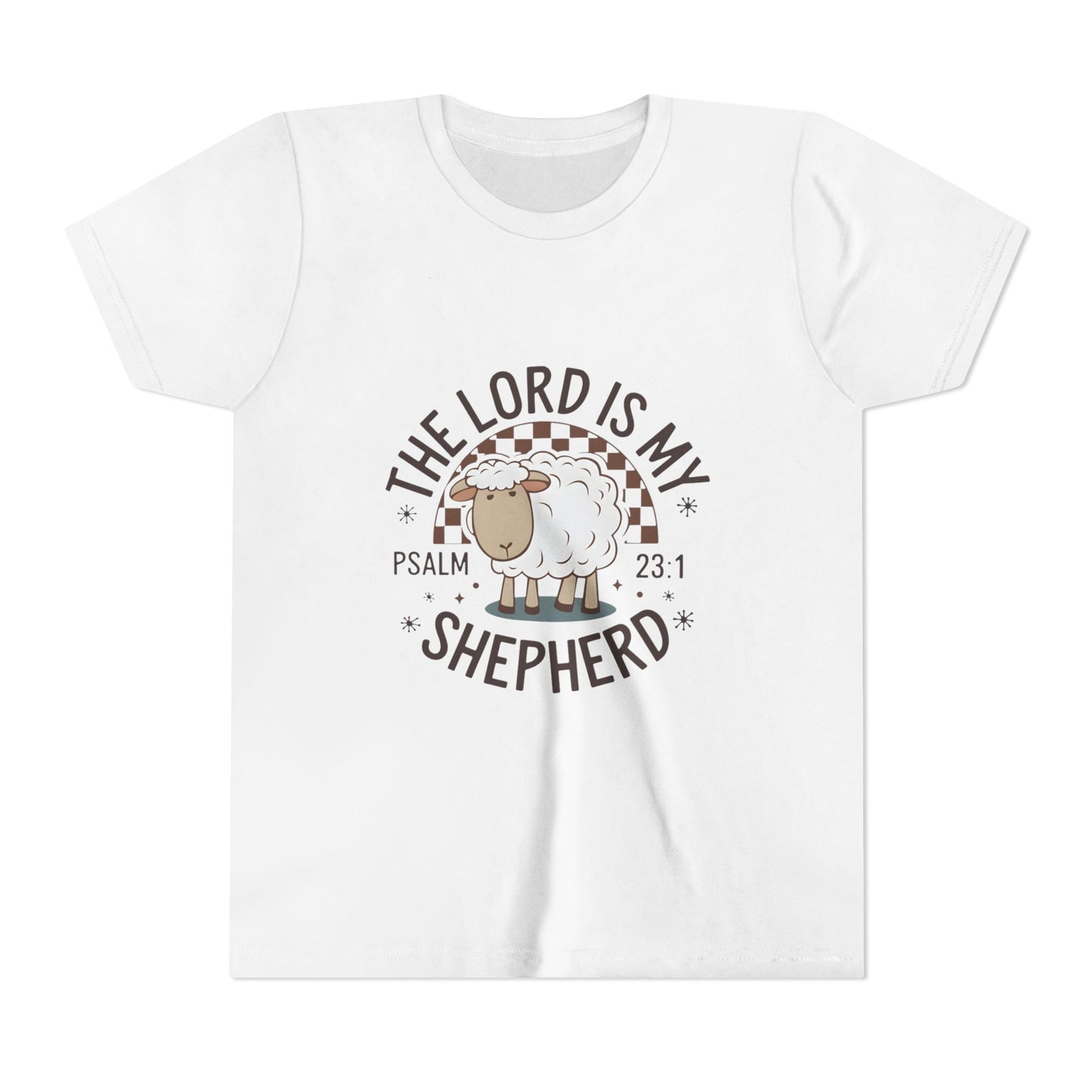 Youth Tee — "The Lord Is My Shepherd" Psalm 23:1 Christian Kids T‑Shirt (Sheep Design)