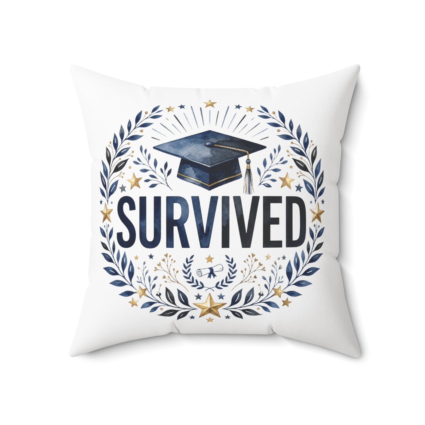 Survived Graduation Pillow — Congrats Grad Cap Decorative Throw Pillow