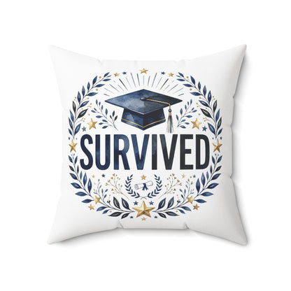 Survived Graduation Pillow — Congrats Grad Cap Decorative Throw Pillow