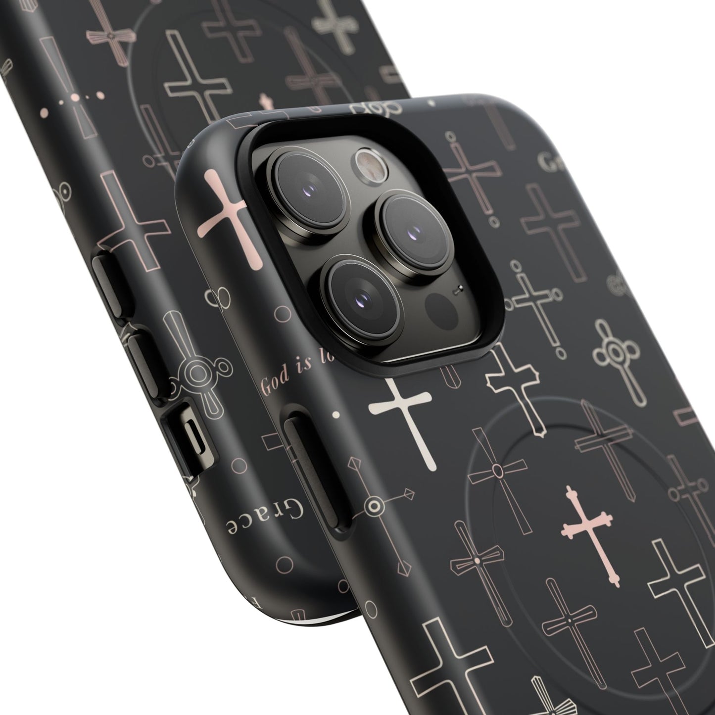 Magnetic Phone Case — Black Crosses "Grace" Protective Cover