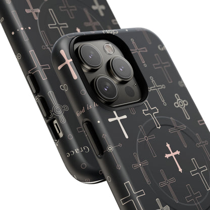 Magnetic Phone Case — Black Crosses "Grace" Protective Cover