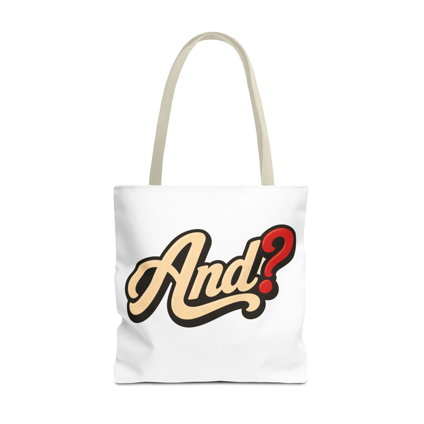 And? Graphic Tote Bag — Retro Script Question Mark Design