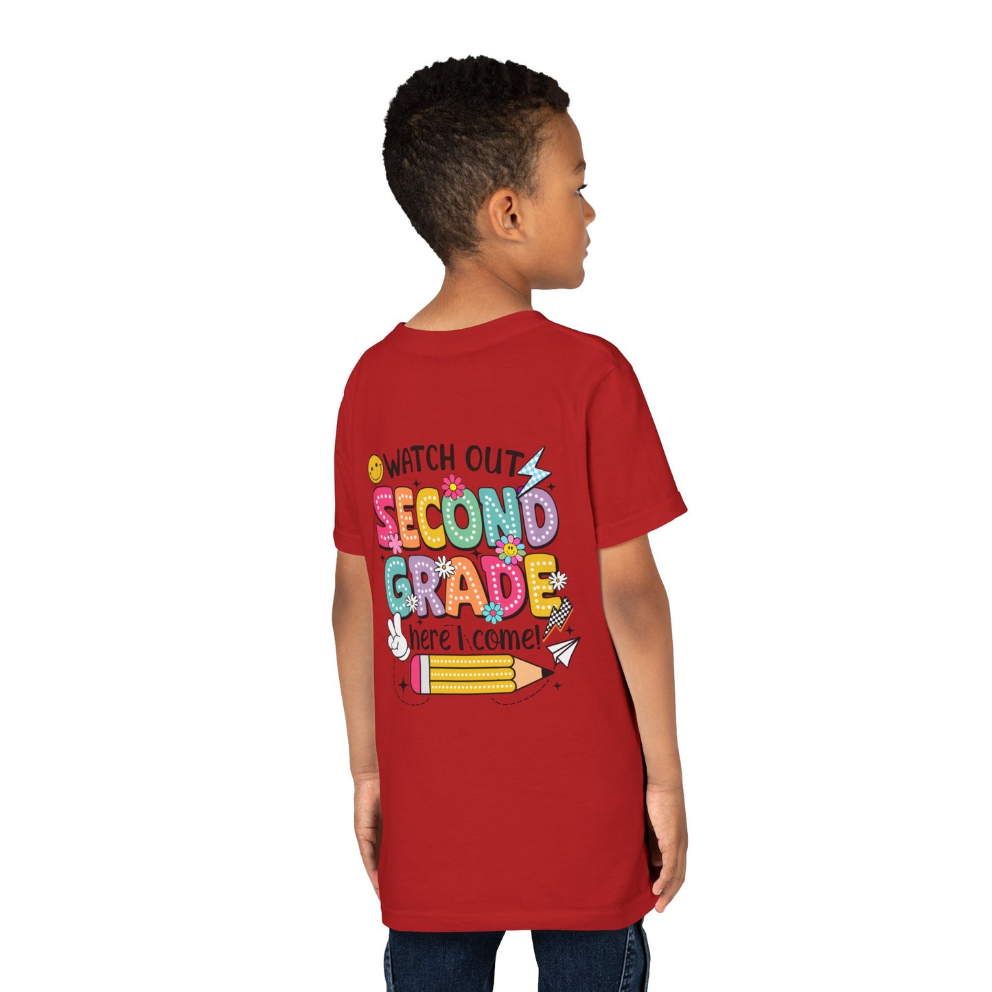 Second Grade Kids T‑Shirt – "Watch Out Second Grade Here I Come" Back‑to‑School Tee