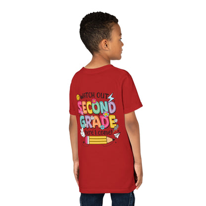 Second Grade Kids T‑Shirt – "Watch Out Second Grade Here I Come" Back‑to‑School Tee