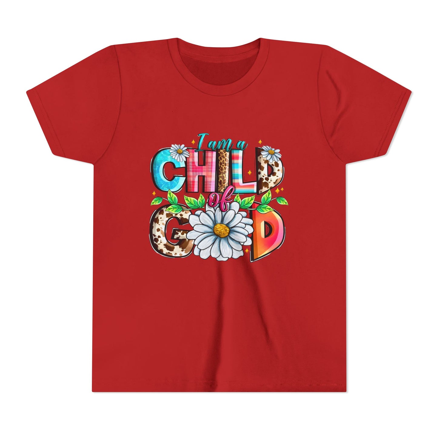 Youth Tee — "I Am a Child of God" Floral Christian Graphic