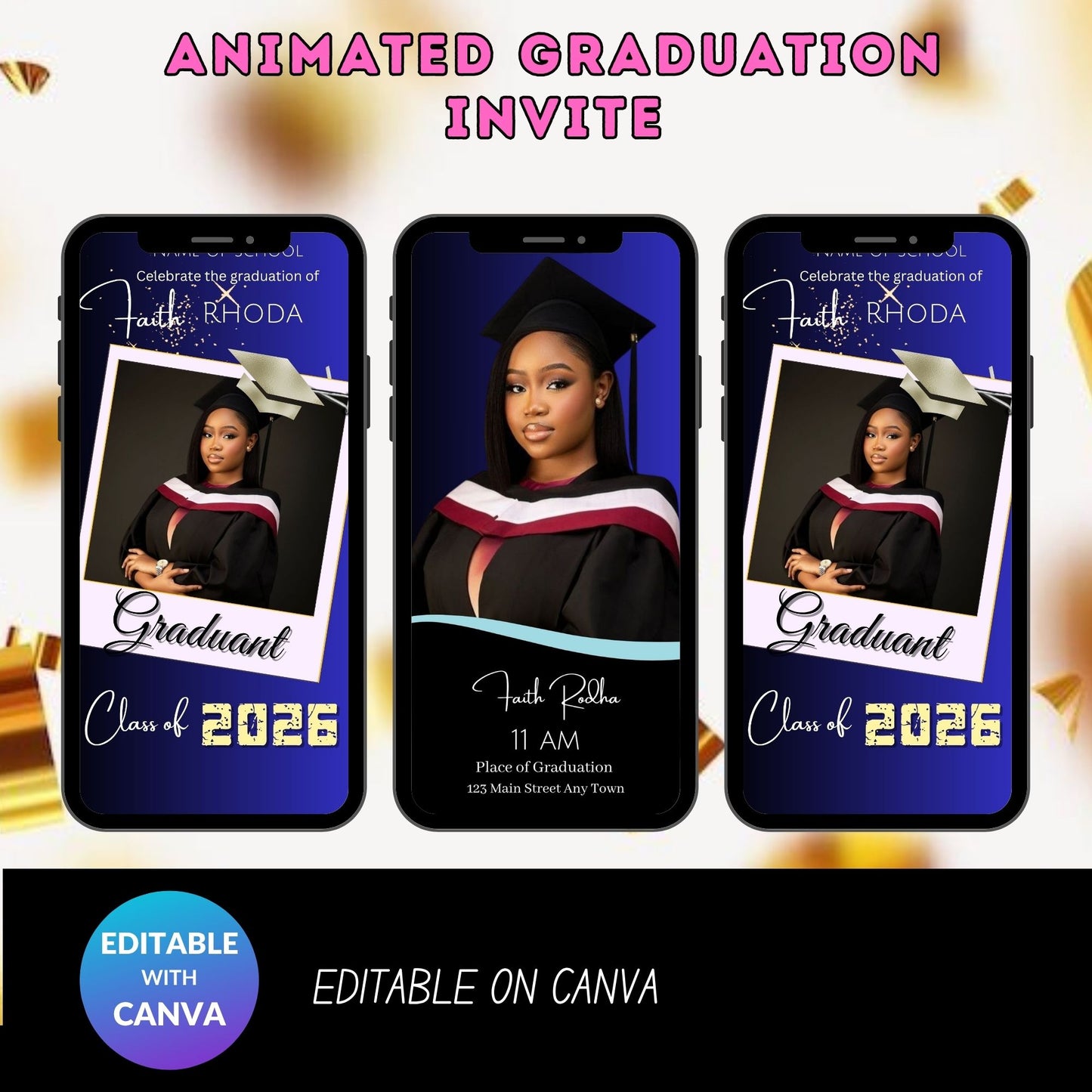 Animated Graduation Invitation Video Template | Editable Digital Invite for Graduation Party