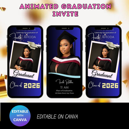 Animated Graduation Invitation Video Template | Editable Digital Invite for Graduation Party
