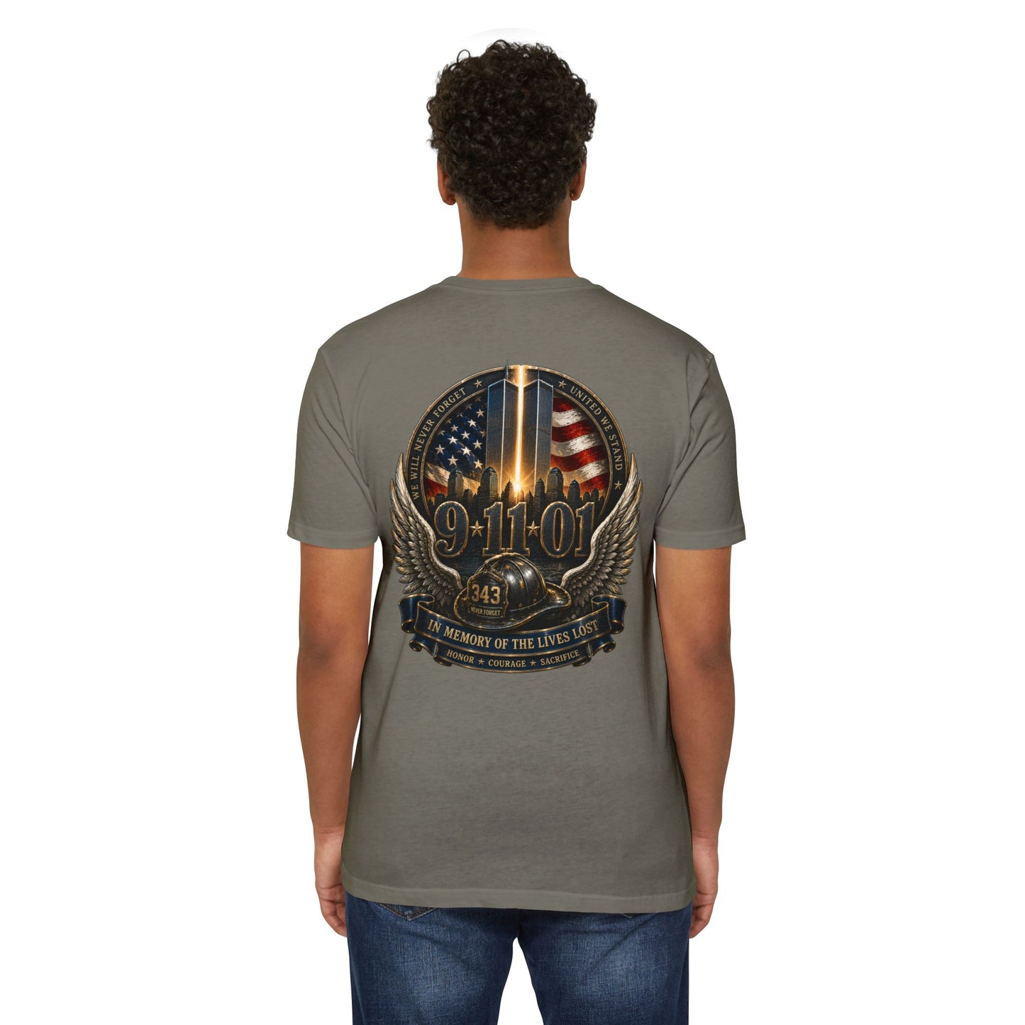 9/11 Memorial T-Shirt — In Memory of the Lives Lost Patriotic Firefighter Tribute