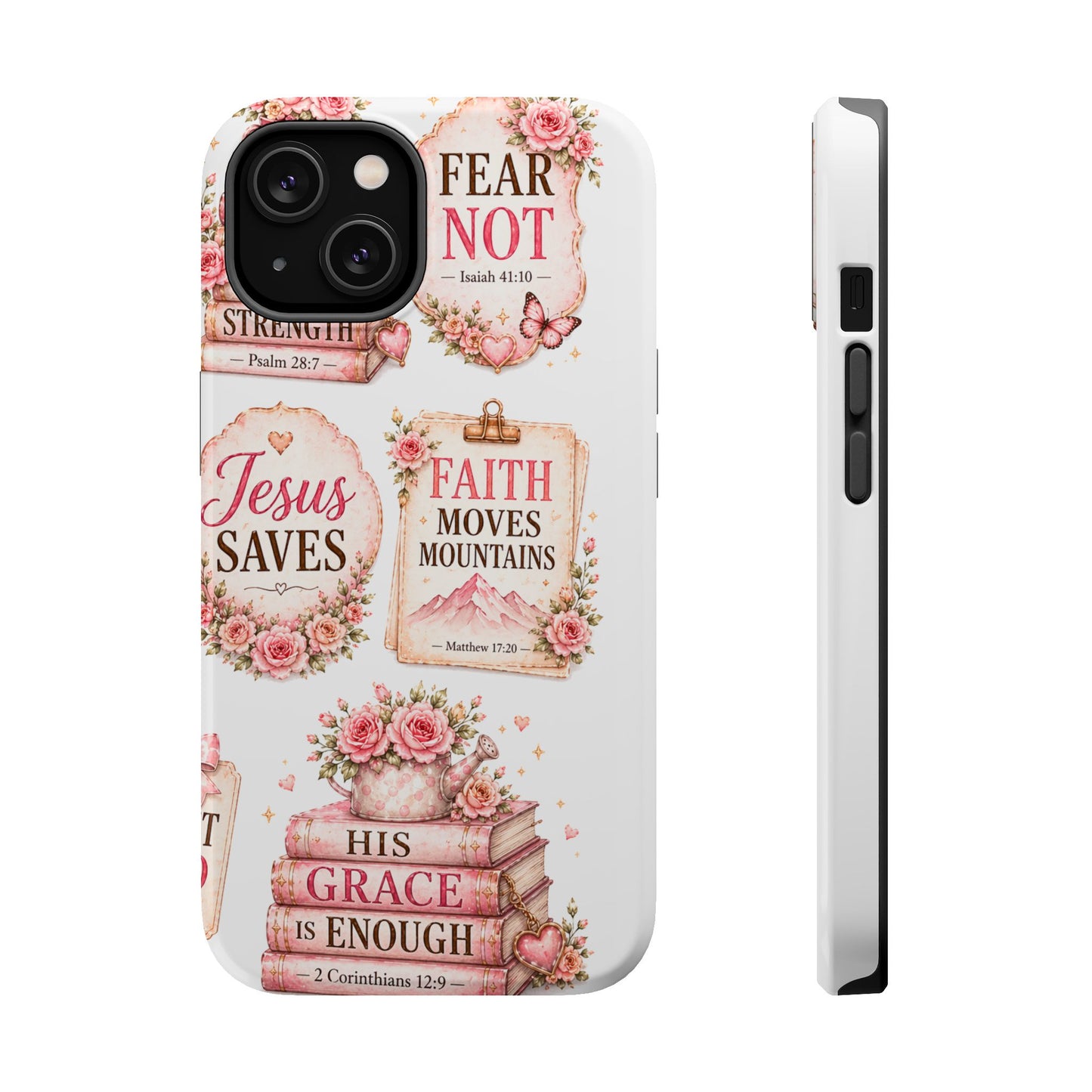 Christian Phone Case - "Fear Not, Faith Moves Mountains, Jesus Saves" Floral Magnetic Impact-Resistant Case