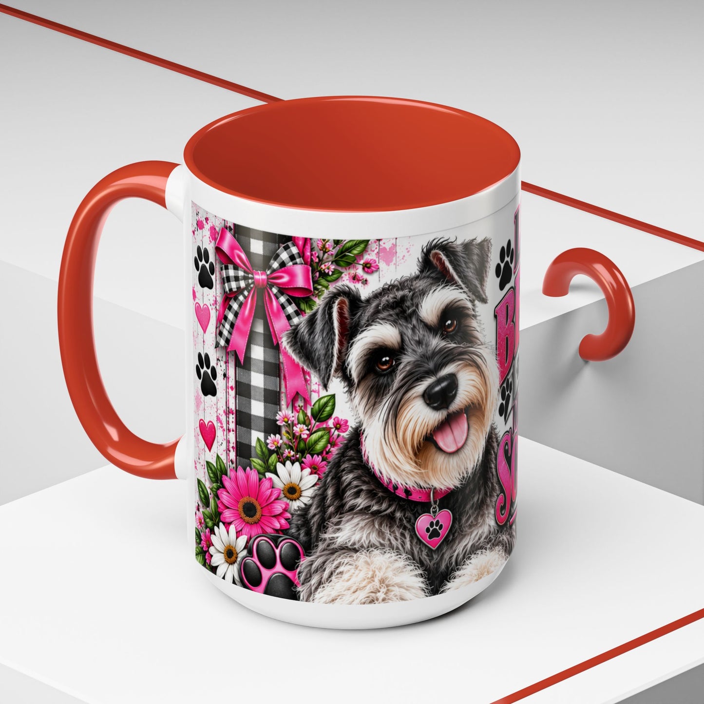 Life Is Better With A Miniature Schnauzer Accent Coffee Mug — Pink Paw Print Dog Lover Gift (11/15oz)
