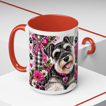 Life Is Better With A Miniature Schnauzer Accent Coffee Mug — Pink Paw Print Dog Lover Gift (11/15oz)