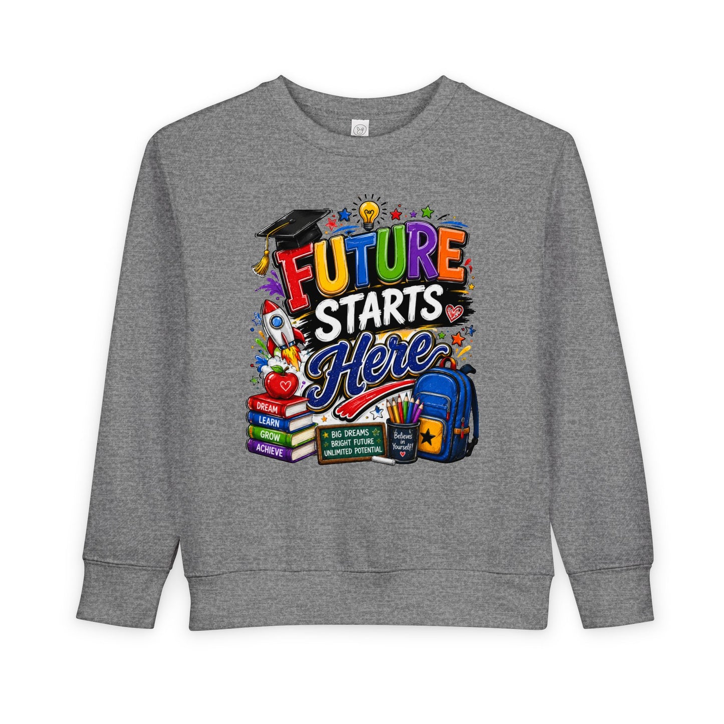 Toddler Sweatshirt — "Future Starts Here" Back-to-School Kids Crewneck