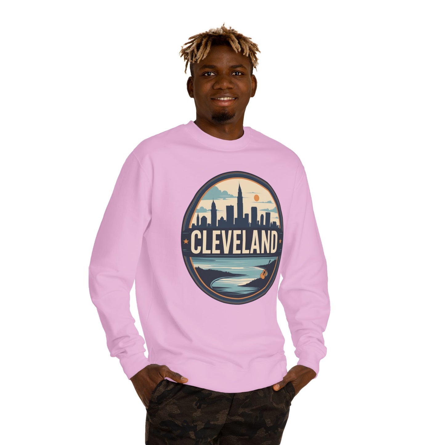 Cleveland Skyline Crewneck Sweatshirt — Retro City Badge Design