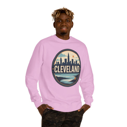Cleveland Skyline Crewneck Sweatshirt — Retro City Badge Design