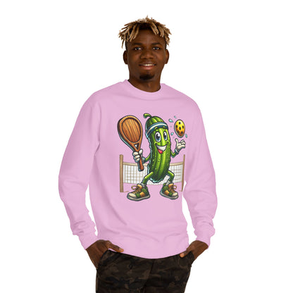 Pickle Pickleball Crewneck Sweatshirt — Cute Pickle Playing Pickleball Graphic