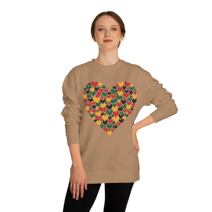 Colorful Heart Pattern Sweatshirt — Cozy Valentine/Everyday Love Crewneck