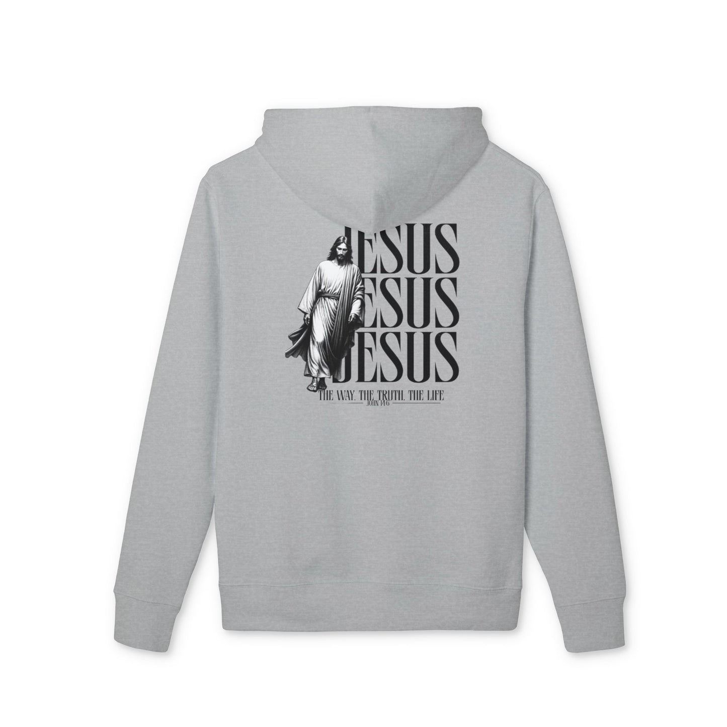 Jesus Repeated Graphic Hoodie — "The Way, The Truth, The Life" Religious Pullover