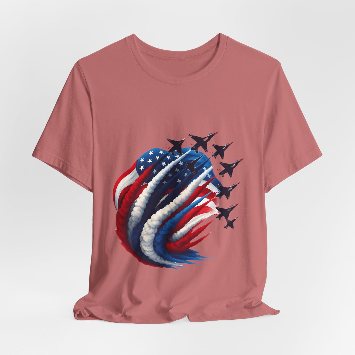 Patriotic Jet Flyover T-Shirt — American Flag Smoke Trail Tee