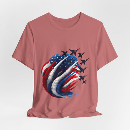 Patriotic Jet Flyover T-Shirt — American Flag Smoke Trail Tee