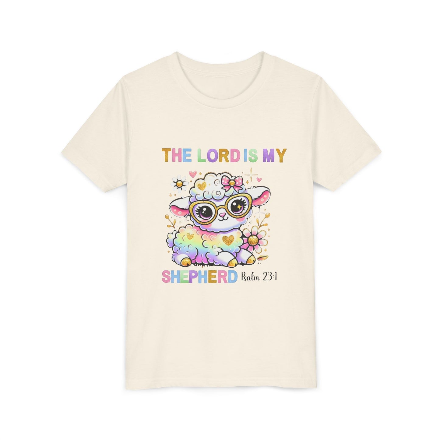Youth Tee — 'The Lord Is My Shepherd' Rainbow Lamb Christian Kids T‑Shirt